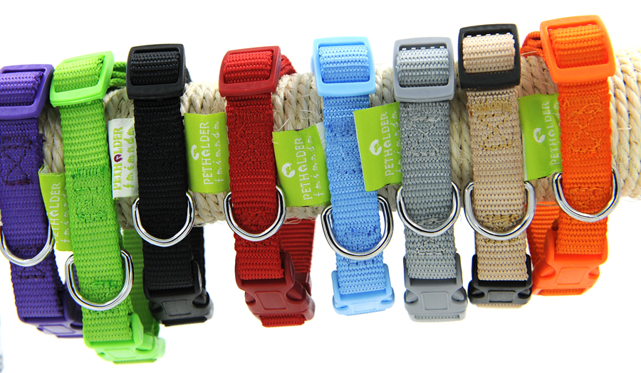 Nylon Dog Puppy Collar Bright & Basic Solid Color Pet 8 Colors 3 Sizes No Leash