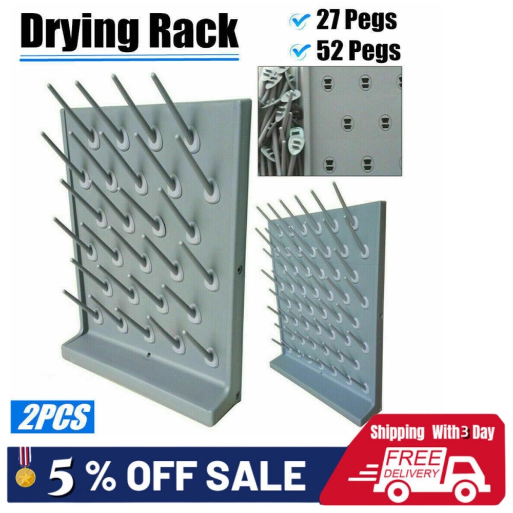 Drying Rack Lab Supply Wall Desktop Cleaning Equip Polypropylene 27/52 Pegs Rack