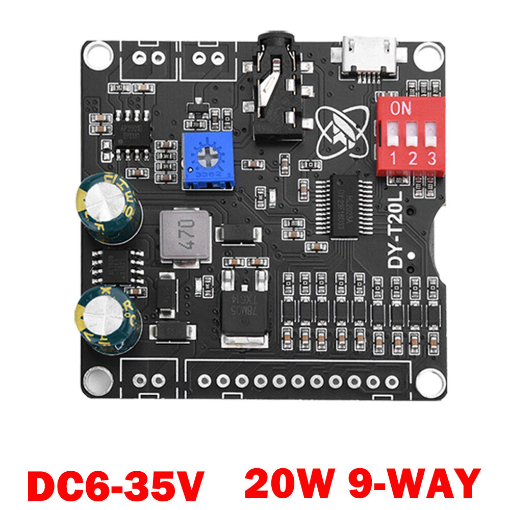 20W 9 Way MP3 Player Voice Playback Module DC6-35V D-class Custom Audio Board