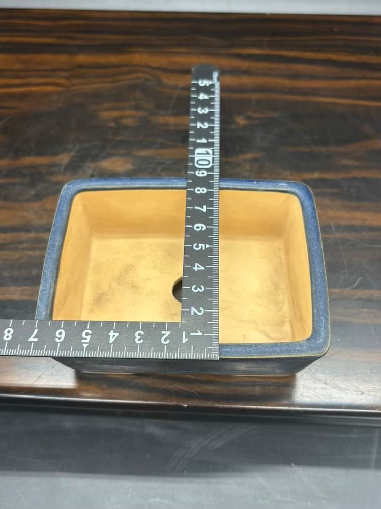 Bonsai Pot Blue Pottery Rectangular Japanese Art Shape Miniature Tree Container