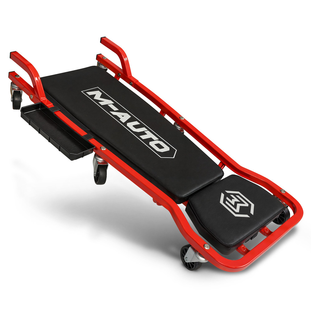 [ADJUSTABLE HEADREST+HANDLE]Rolling Padded Low Profile Creeper Garage Car Repair