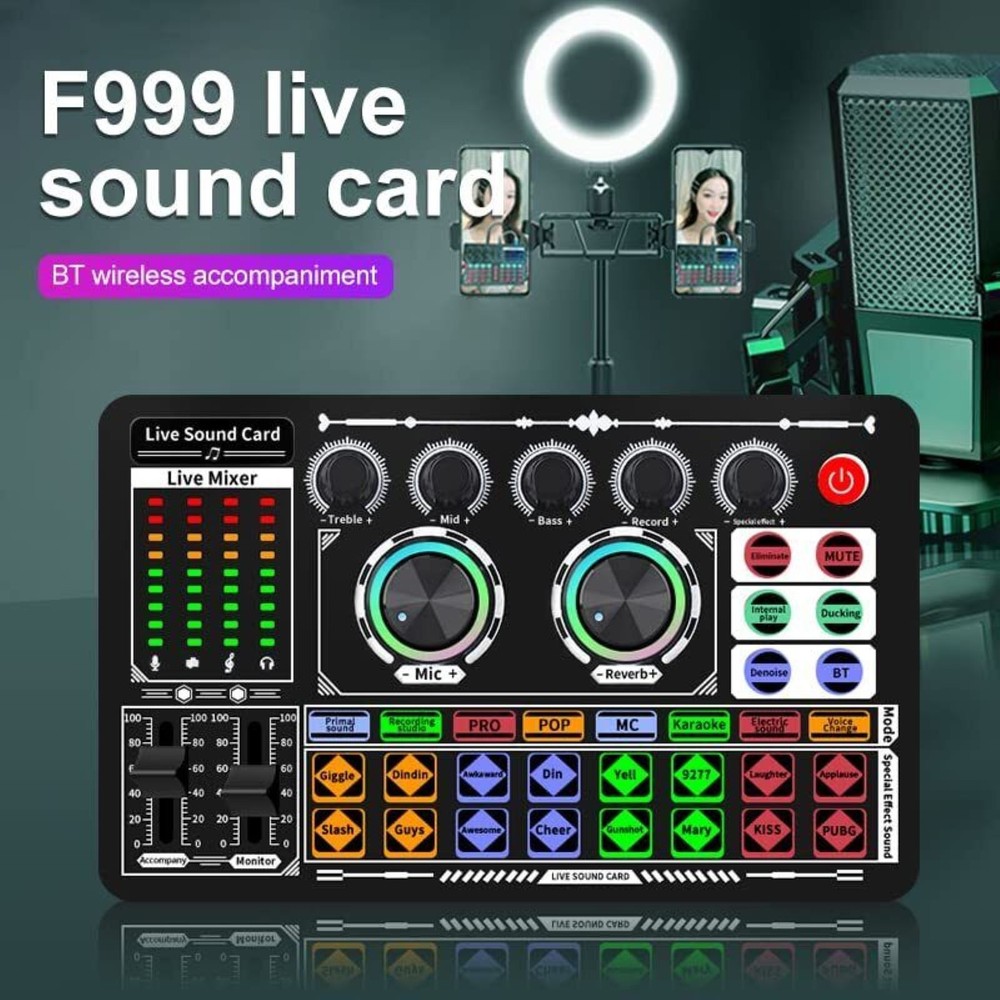 F999 Professional Live Sound Card Multi-platform Live Steaming Compatibility