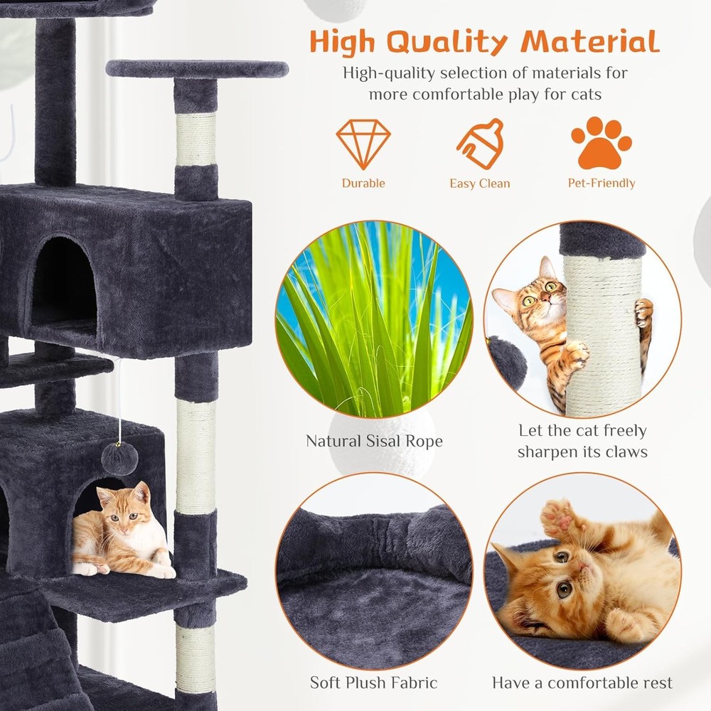 Sweetcrispy 54 Inch Cat Tree Tower, Multi-Level Tower with Cat Scratching Post,