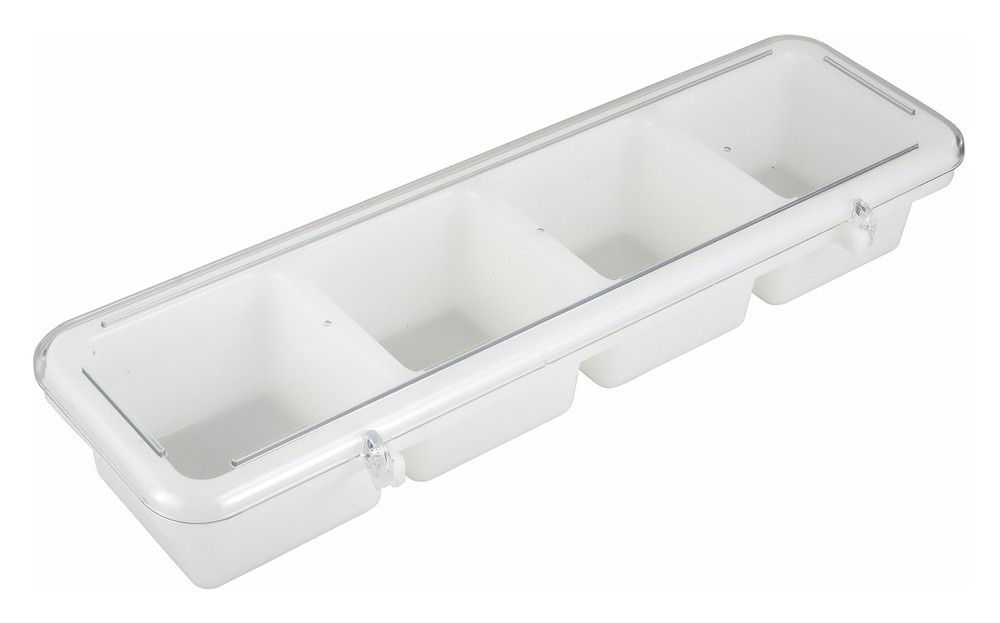Condiment Holder, 4 Compartment, White, Plastic (6 Set)
