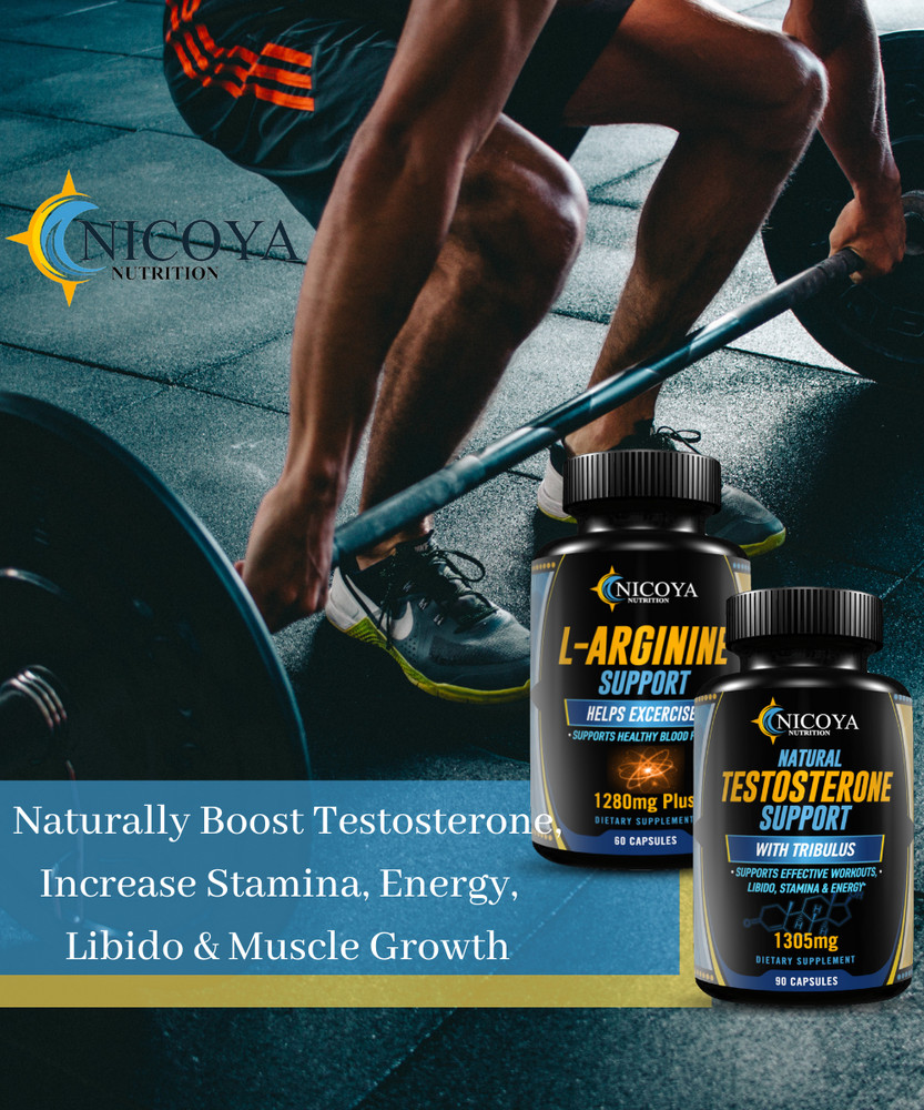 Natural Testosterone Enhancer + Nitric Oxide L-Arginine  -Value 2 Pack Bundle!