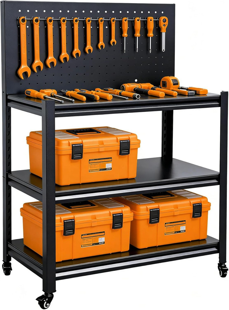 Work Benches for Garage with Pegboard, Adjustable Height Workbench with Lockable