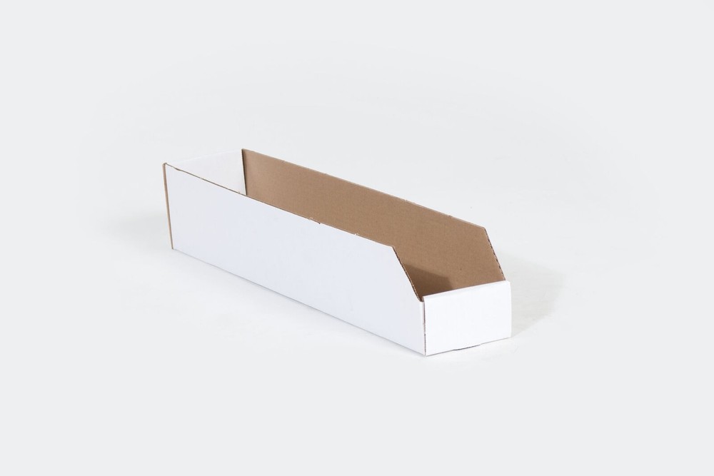 6 x 18 x 4 1/2" Open Top Bin Corrugated Box White 50/Case