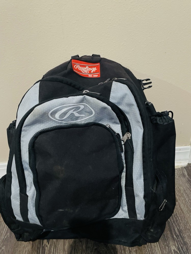 Rawlings Black Gray Baseball Backpack with Bat Compartment Polyester Zip