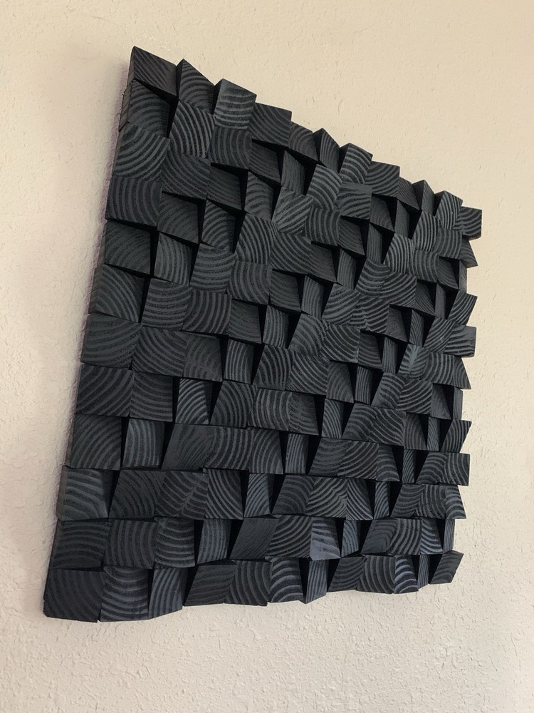 18x18 in. Black Wood Acoustic Sound Diffuser Panel/Wall Art