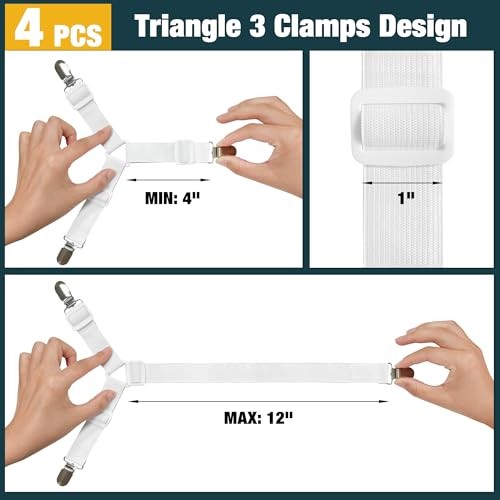 4 Pack Adjustable Elastic Straps with Metal Triangle Style 4 Pack - White