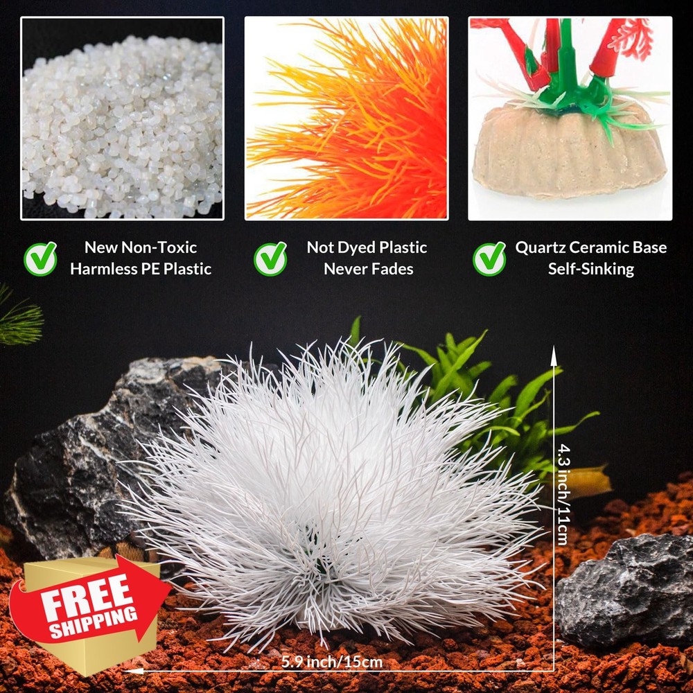TAOMYPETS Fish Tank Decorations Plastic Artificial Plants White