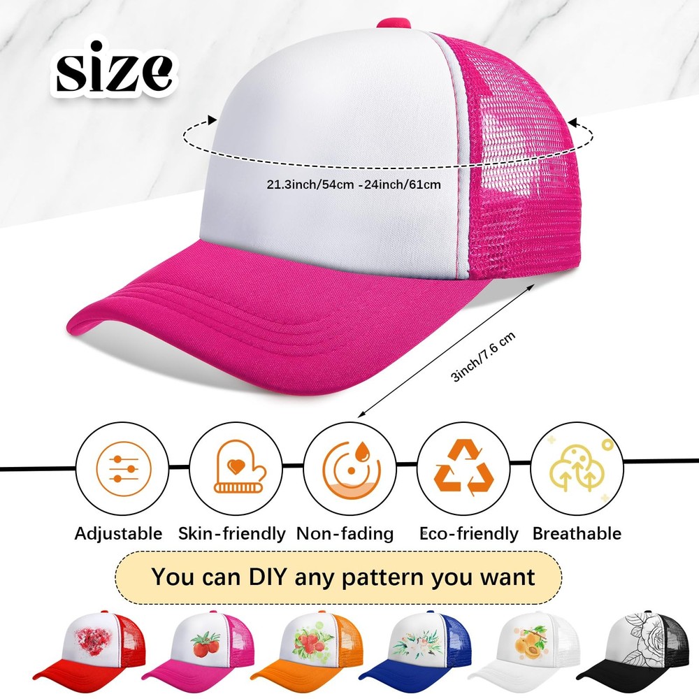 24 Pack Sublimation Blank Cap Trucker Mesh Cap Unisex Plain Blank Baseball Ha...
