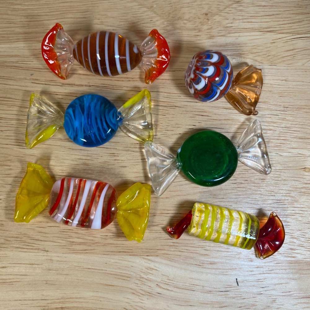 Vintage Glass Candy 6 Pieces • Great Colors!  2 With Issues • See Description