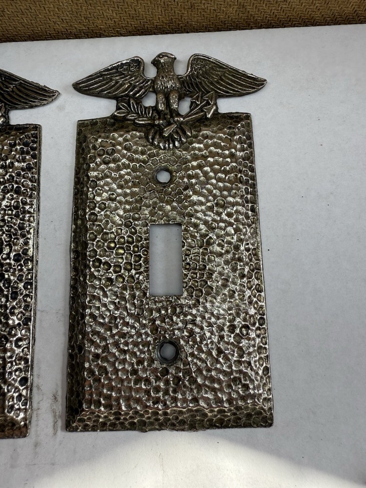 EDMAR 90 M.C. Co. Hammered Brass Eagle Single Light Switch & Double Outlet Cover