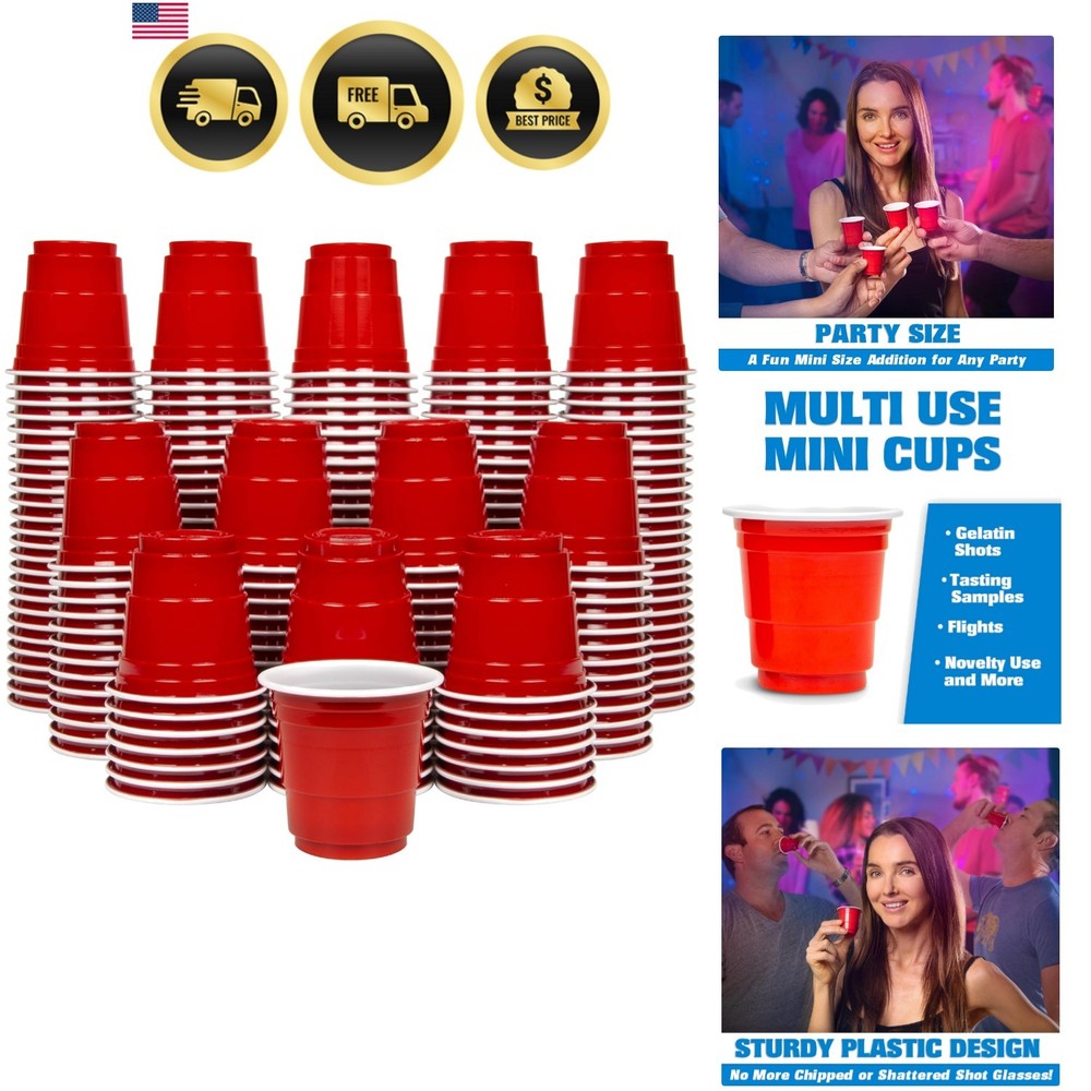 200 Pack 2 oz Plastic Shot Cups - Mini 2oz Party Cups, Red