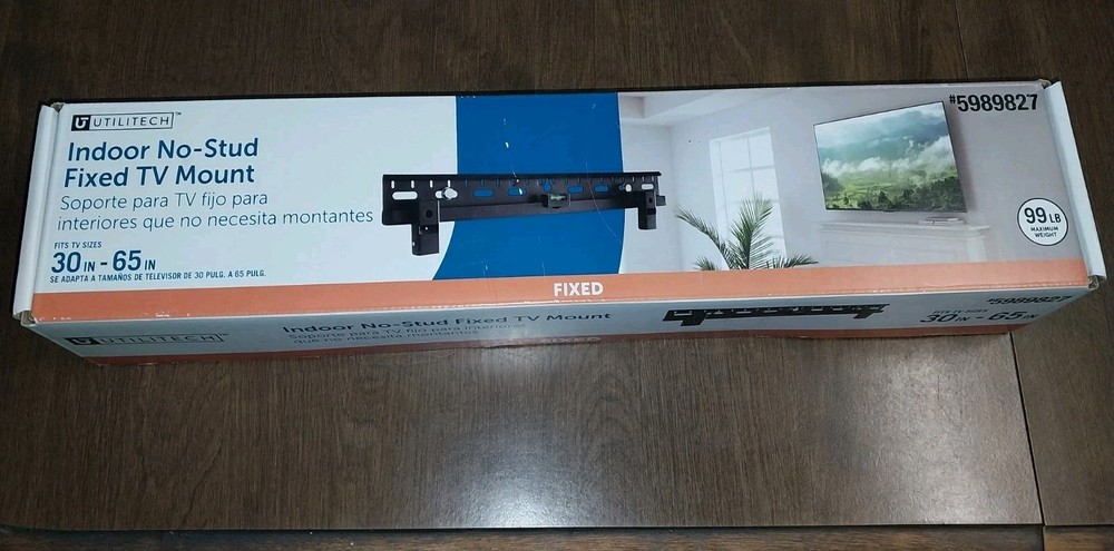 UTILITECH INDOOR NO-STUD Fixed Tv Mount 30" - 65 " - 99 Lb NEW Open Box Hanger