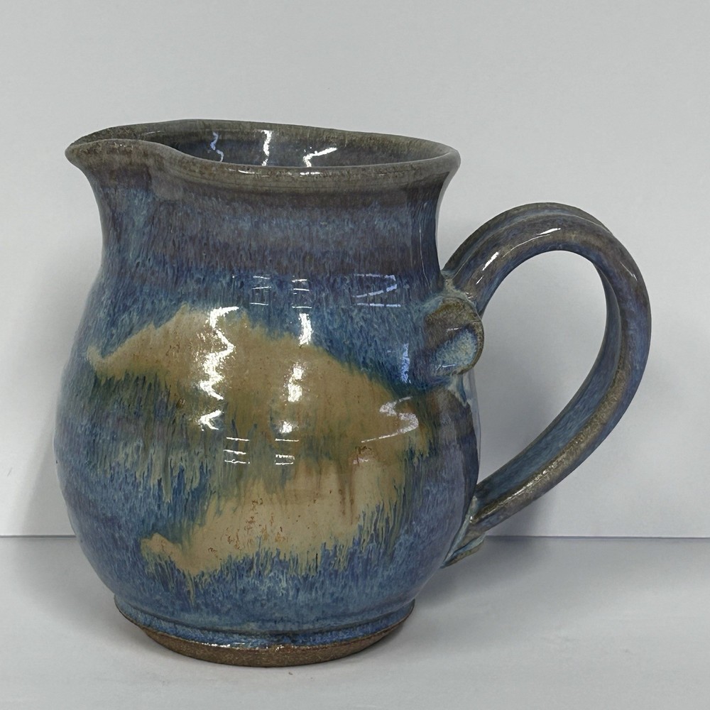 Art Pottery Creamer Cream Pitcher Blue Ocean Colors Multi Signed