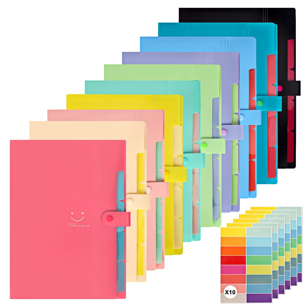 10pcs Expanding File Folders, Folders for Documents, A4 Letter Size Plastic A...