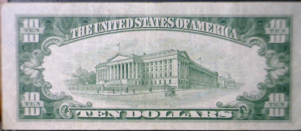 1934c ERROR 3rd Print Shift $10 SILVER CERTIFICATE VF + Note Currency NR