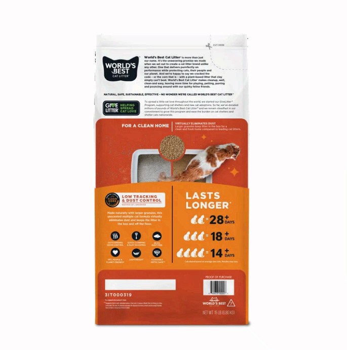 2 BAG WORLD'S BEST CAT LITTER Low Tracking & Dust Control Multiple Cat Unscented