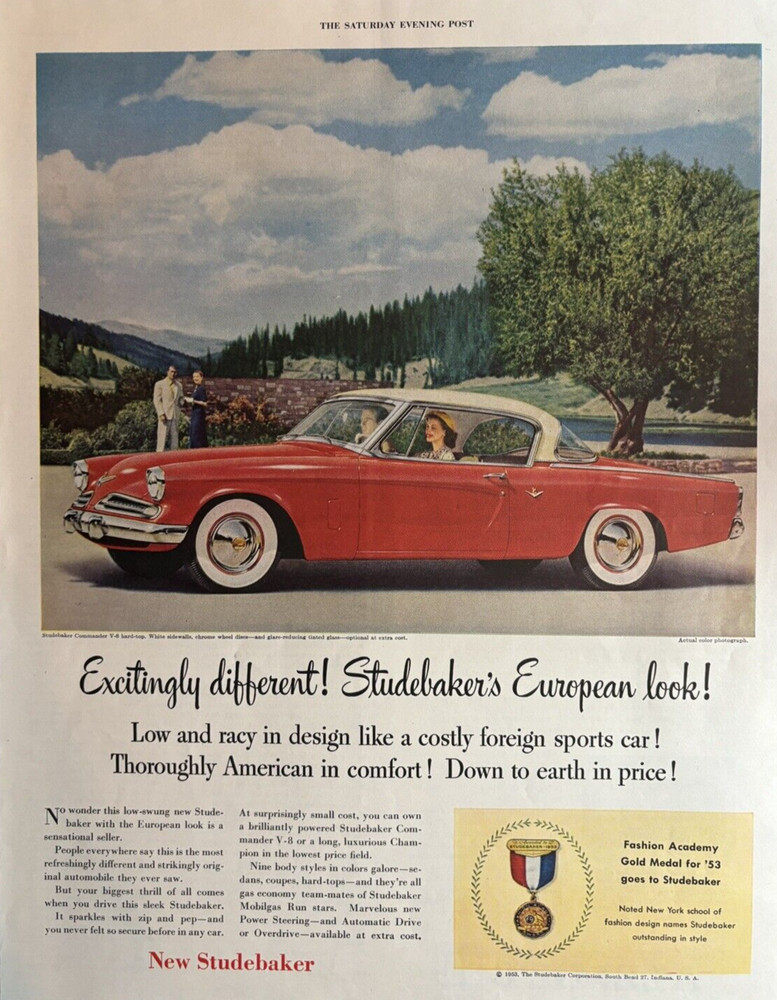 1953 Studebaker Automobile Commander V-8 Hard Top Racy Design Red VTG Print Ad