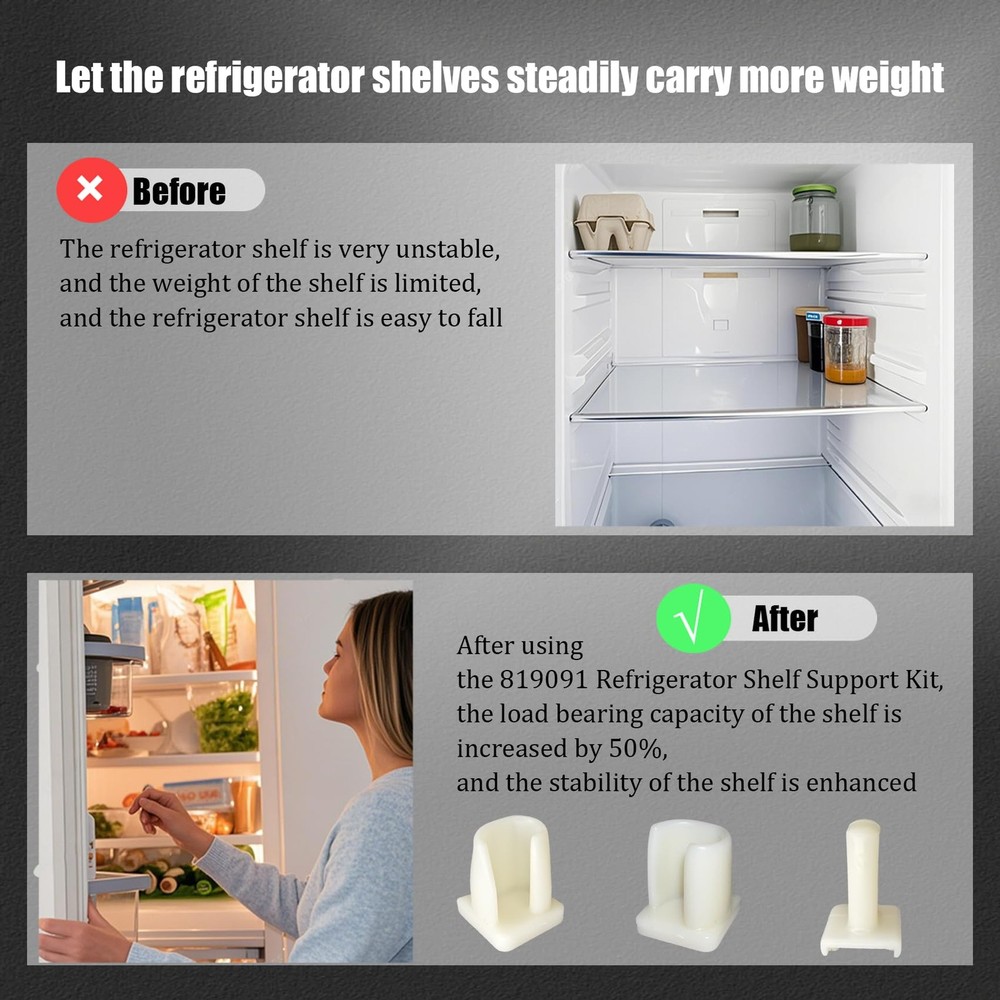 QJPT 819091 Refrigerator Shelf Support studs Kit,Fit for Whirlpool, White