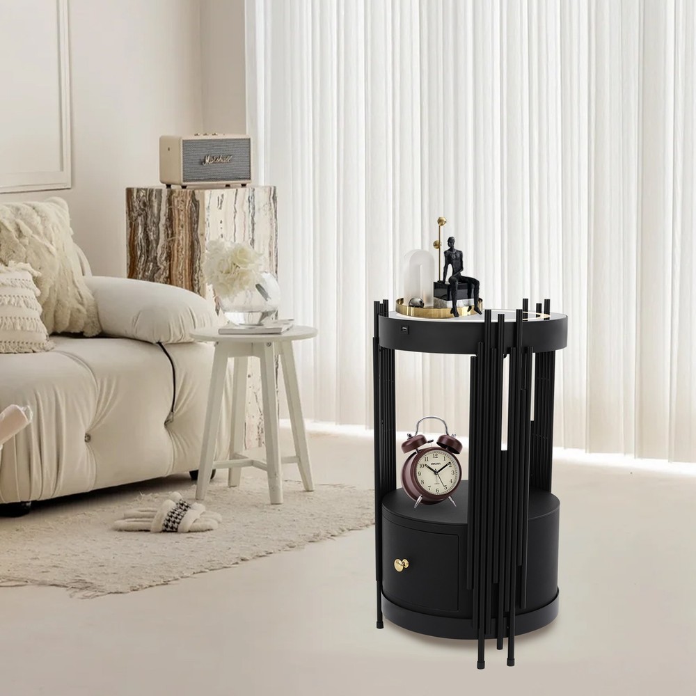 Smart Nightstand With Wireless Charging Station Bedside Table LED Side/End Table