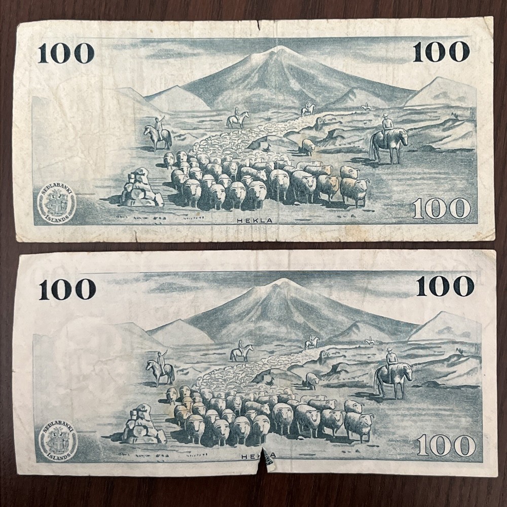 1961 100 Kronur Iceland 2 Banknotes