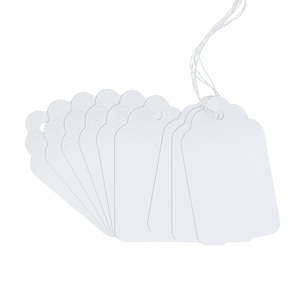 500 White Tags with Pre-Tied String, Writable Blank Tags for Crafts Holiday A...