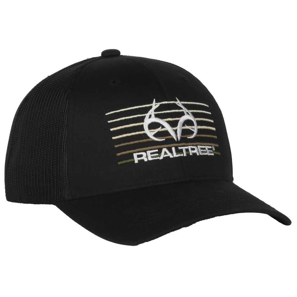 Realtree Men's Logo Black Snap-Back Closure Adjustable Mesh Back Trucker Hat Cap