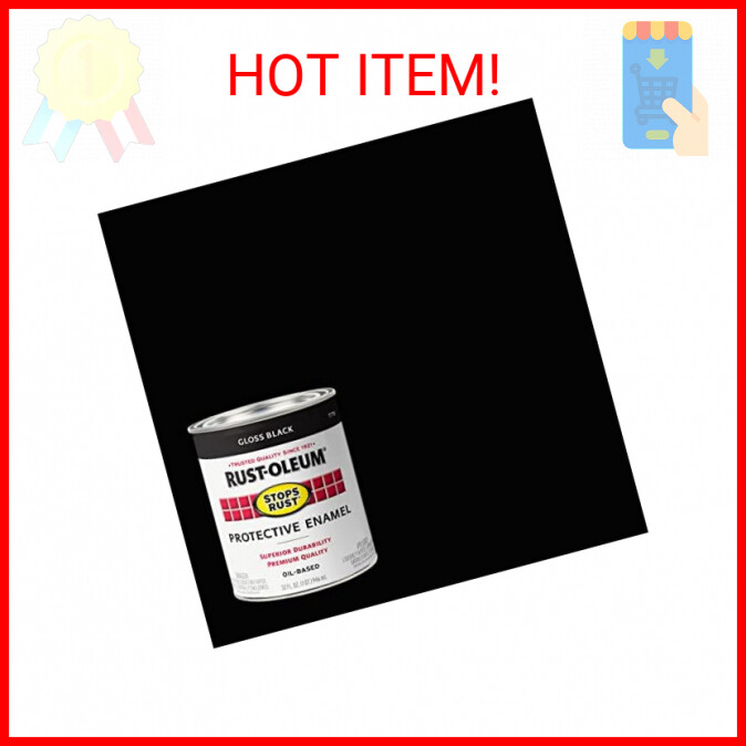 Rust-Oleum 7779502 Stops Rust Brush On Paint, Quart, Gloss Black, 32 Fl Oz (Pack