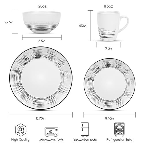 16 Pcs Stoneware Dinnerware Set for 4 - Chip Resistant, Microwave & Dishwasher S