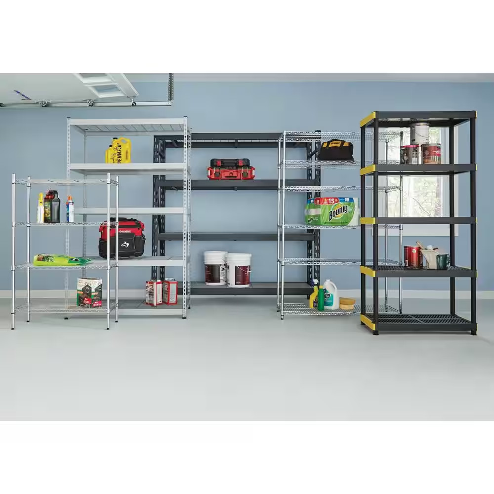 5-Tier Easy Assembly Multi-Purpose Plastic Garage Storage Shelving Unit in Black