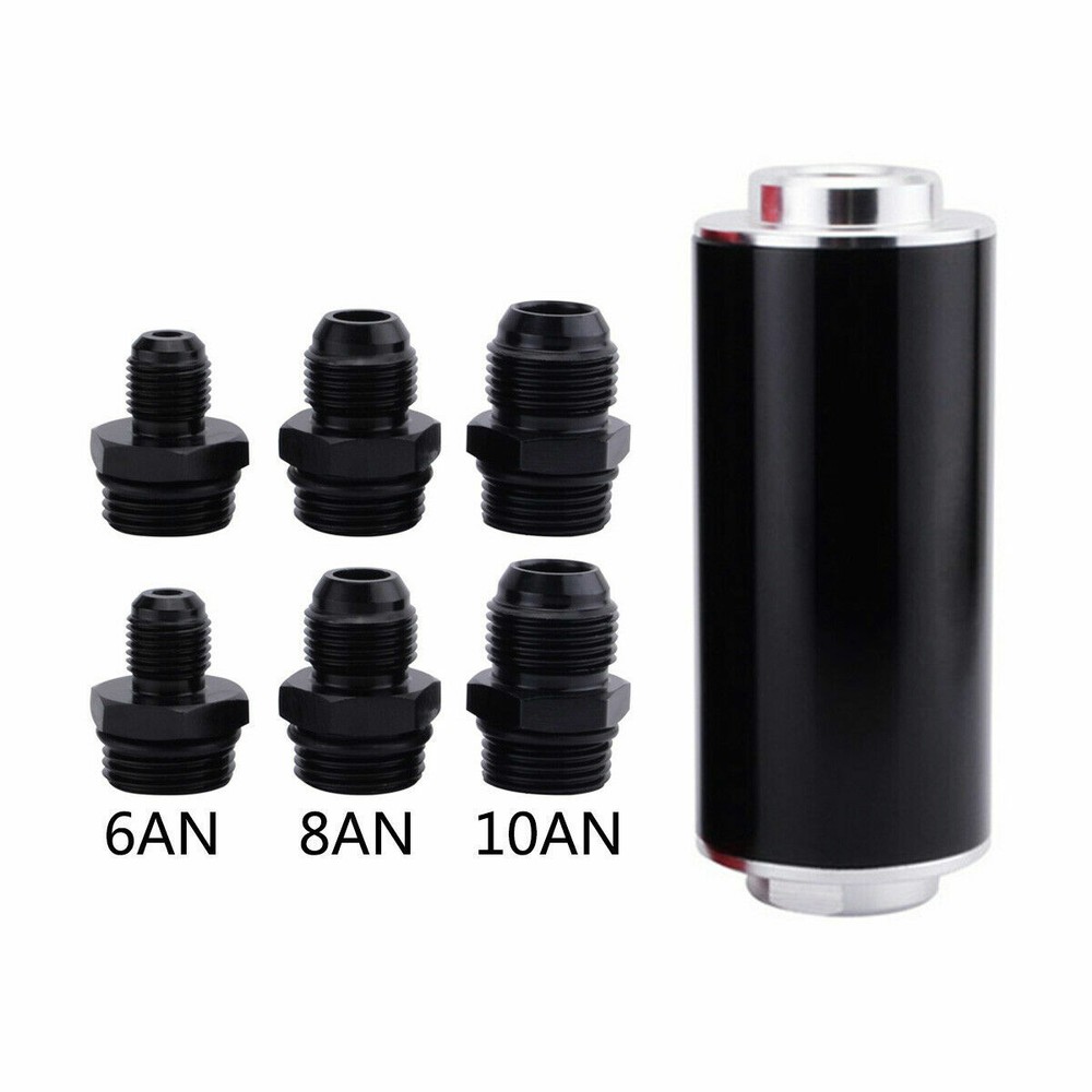 High Flow Inline Fuel Filter 100 Micron Cleanable 6AN 8AN 10AN Adapter Universal