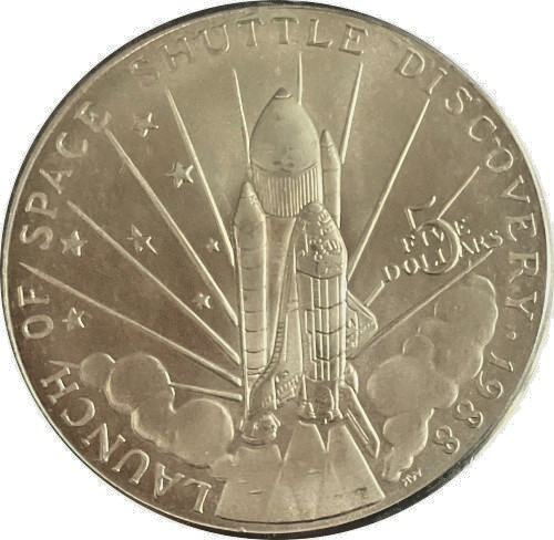 1988 MARSHALL ISLANDS $5 DOLLARS "SPACE SHUTTLE DISCOVERY" UNC COIN