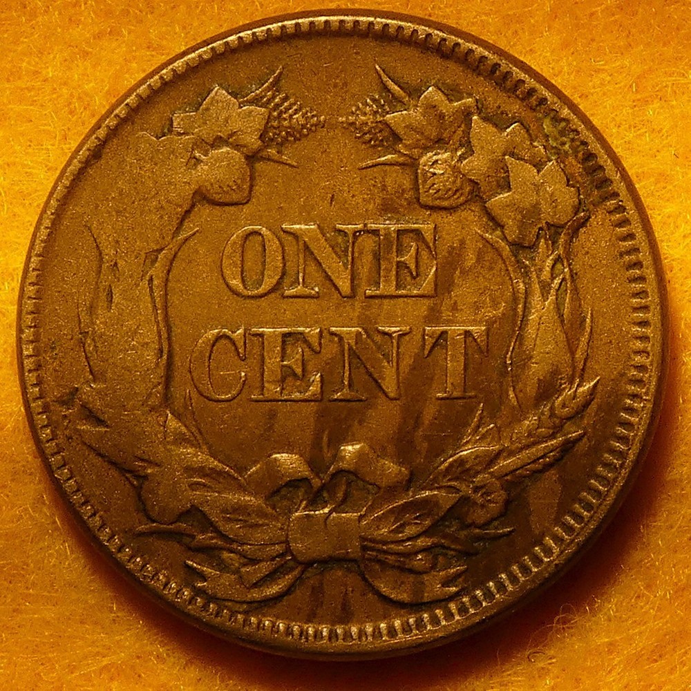 Sharp 1857 Flying Eagle Cent struck through grease. Nearly headless.