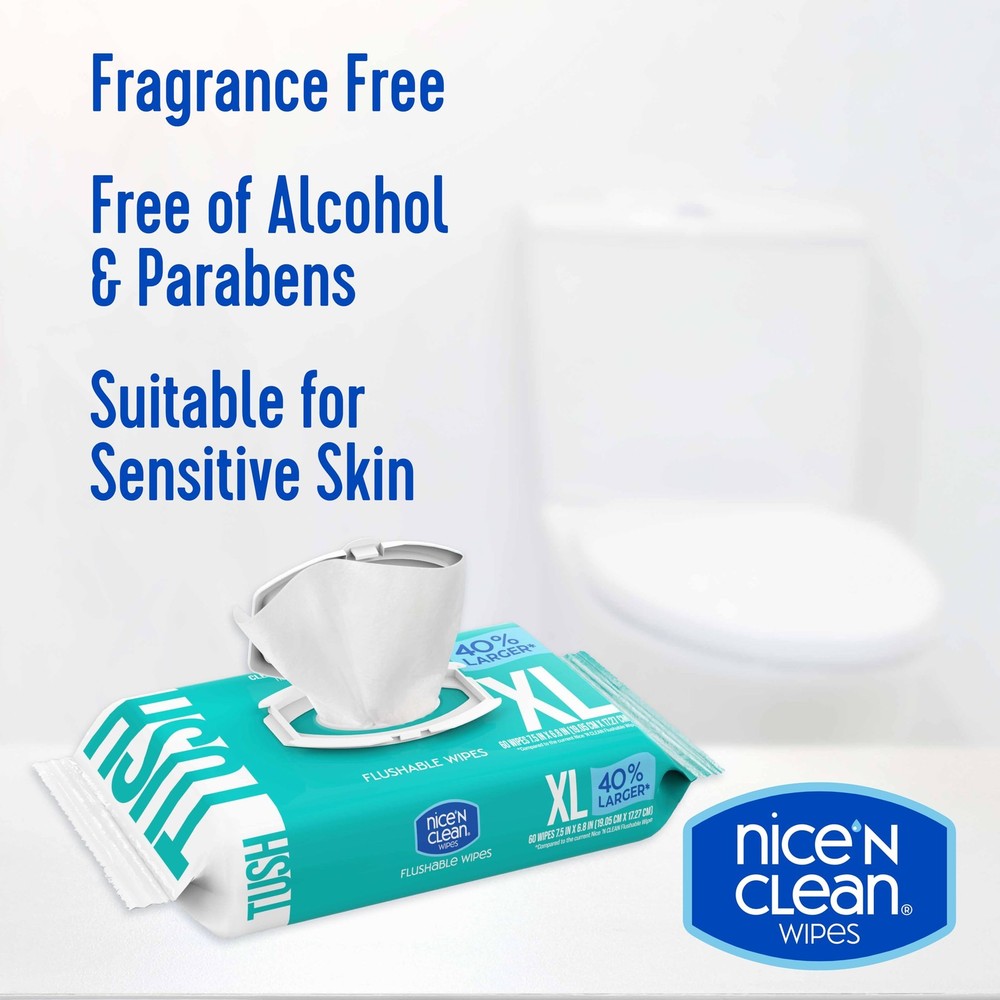 Nice 'N CLEAN Extra Large Flushable Wipes | 40% 60 Count (Pack of 3), White