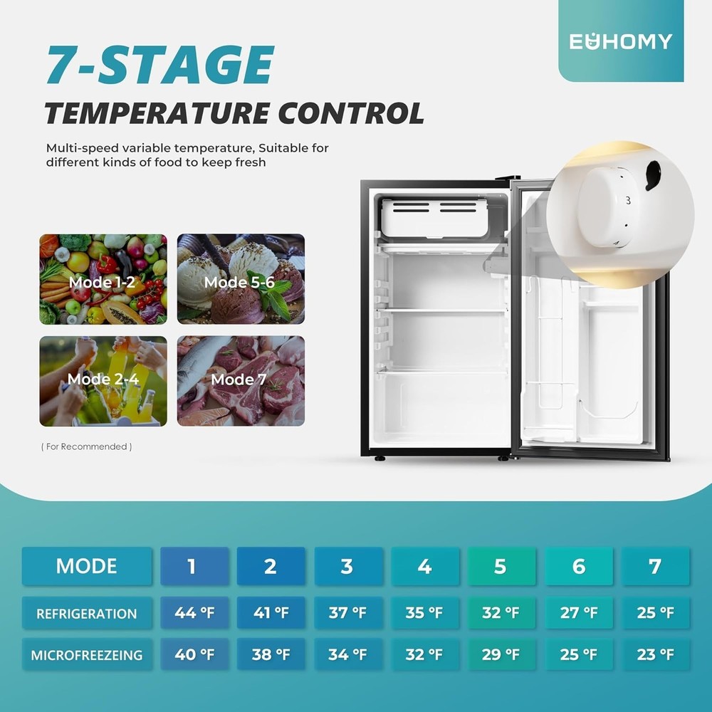 3.2 Cu.Ft Mini Fridge with Freezer, Single Door Compact Refrigerator, Adjusta...