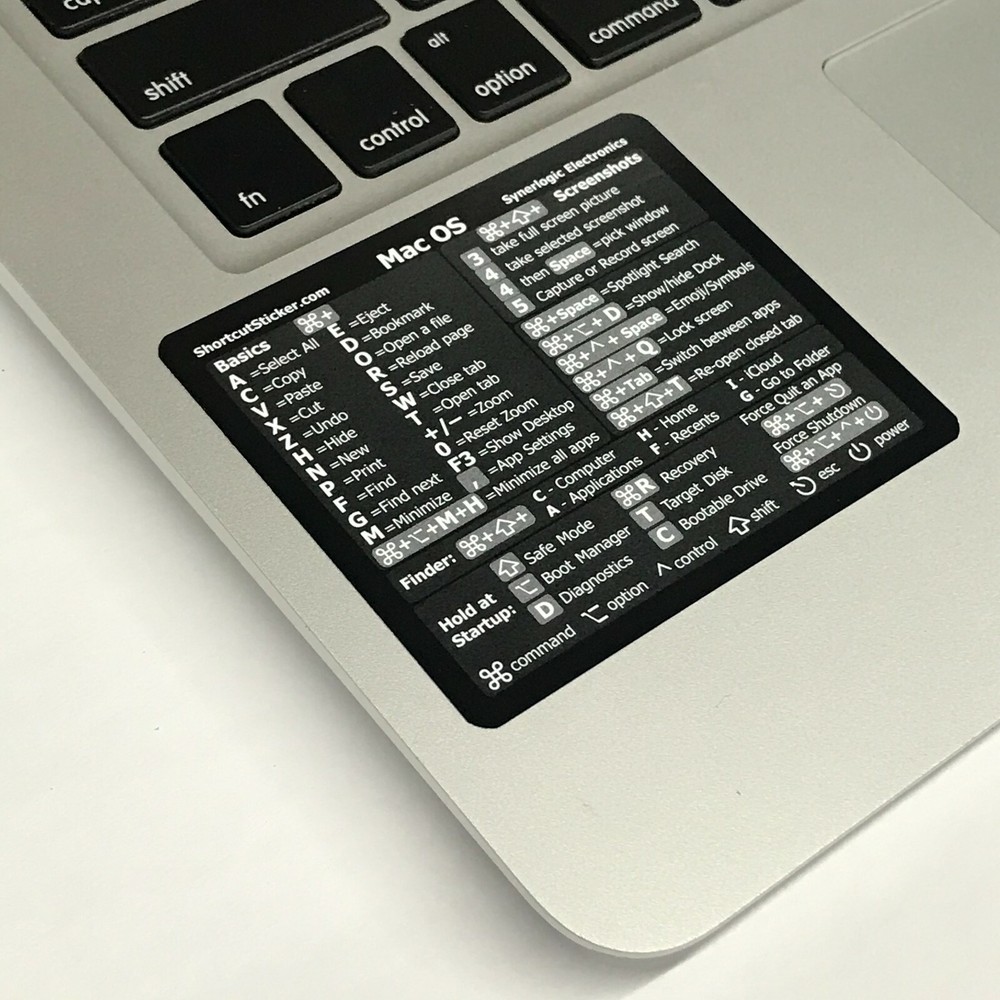 SYNERLOGIC Mac OS Reference Keyboard Shortcut Guide Black Glossy Vinyl Sticker