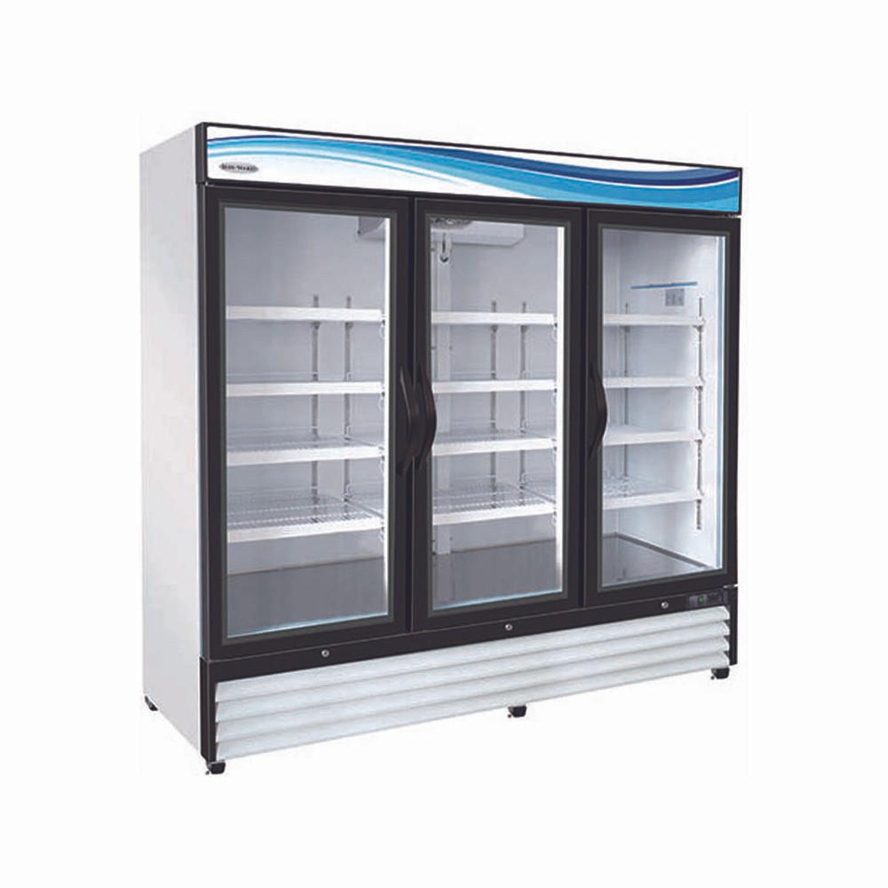 Serv-Ware GR72-HC 81" Three Section Merchandiser Refrigerator with Swing Glas...