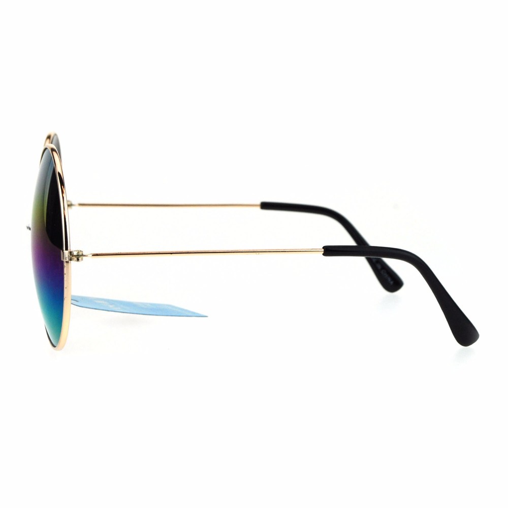 Rainbow Mirror Lens Sunglasses Womens Oversized Round Circle Metal Frame