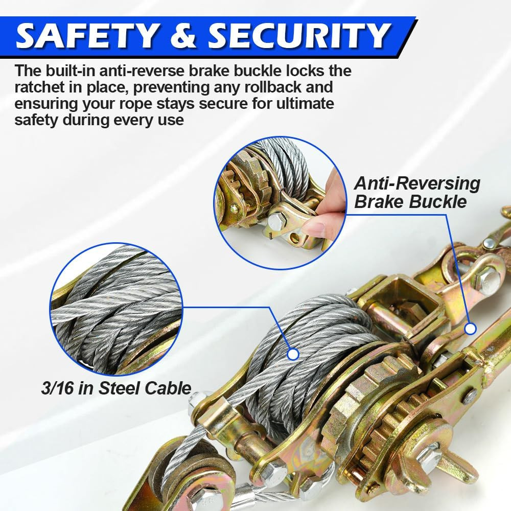 Zipline Tensioning Kit, Cable Winch Puller with Cable Grip Steel Wire Puller & 2