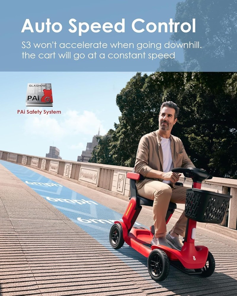 Glashow S3 Foldable Mobility Scooter – 25 Mile Range – Safe & Reliable