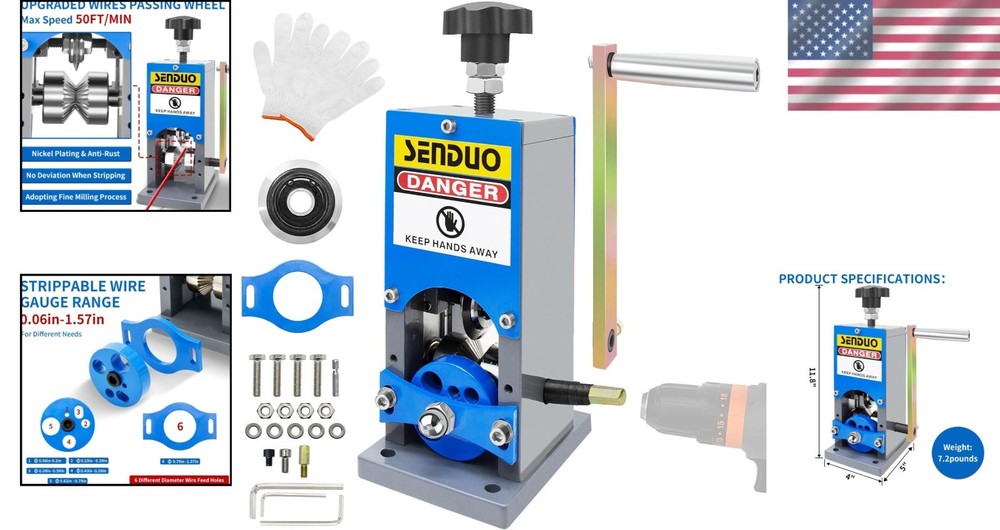 Portable Wire Stripping Machine with Gloves & Spare Blade – Dual Function