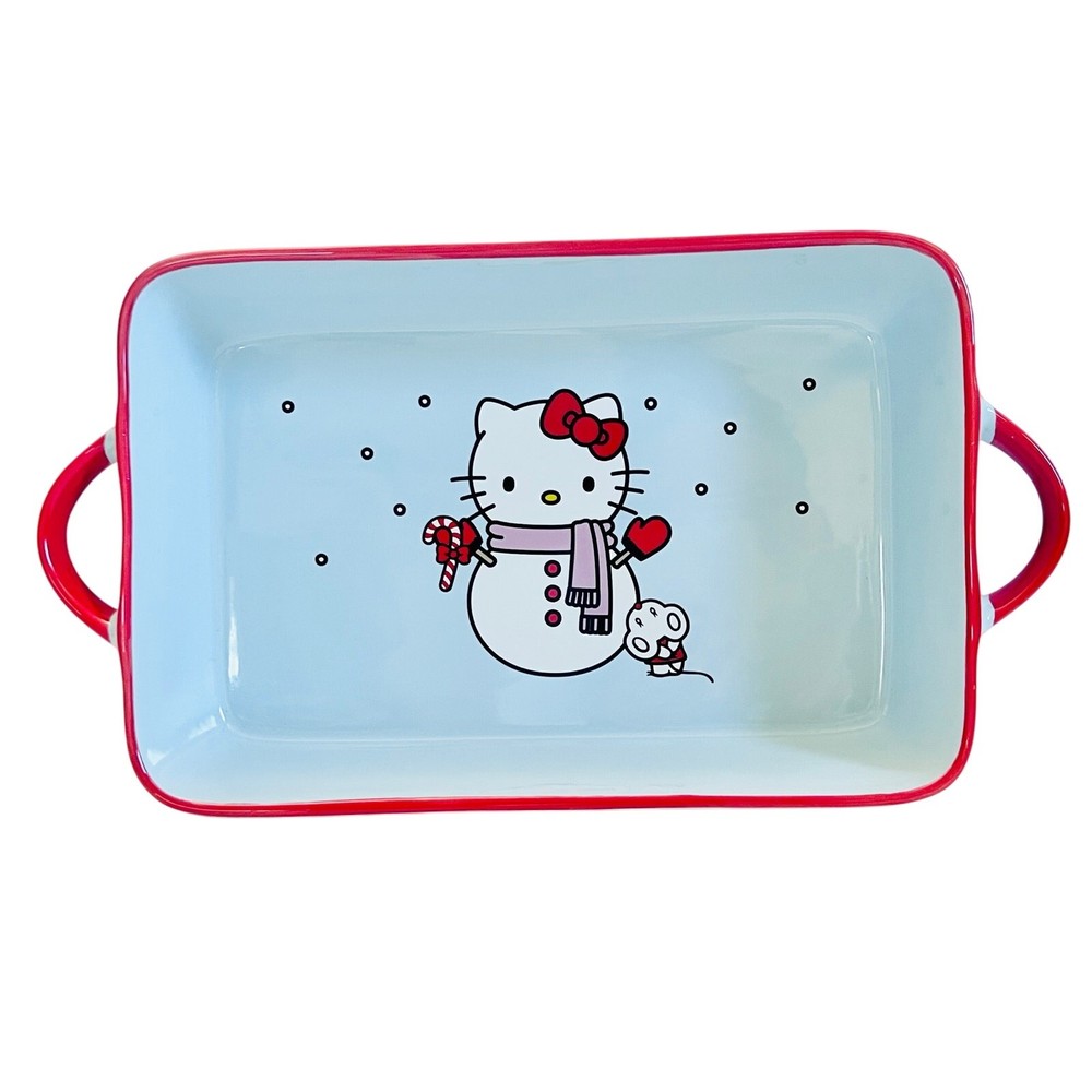 Hello Kitty Rectangular Baking Pan 12x8" Christmas Snowman Ceramic Casserole New
