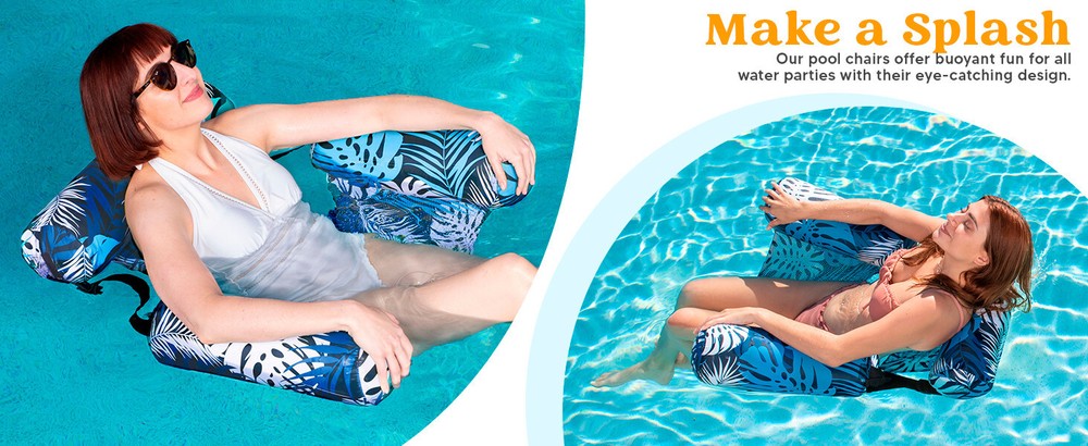 Inflatable Floating Bed Float Chair Beach Swimming Pool Raft Maple Leaf Blue