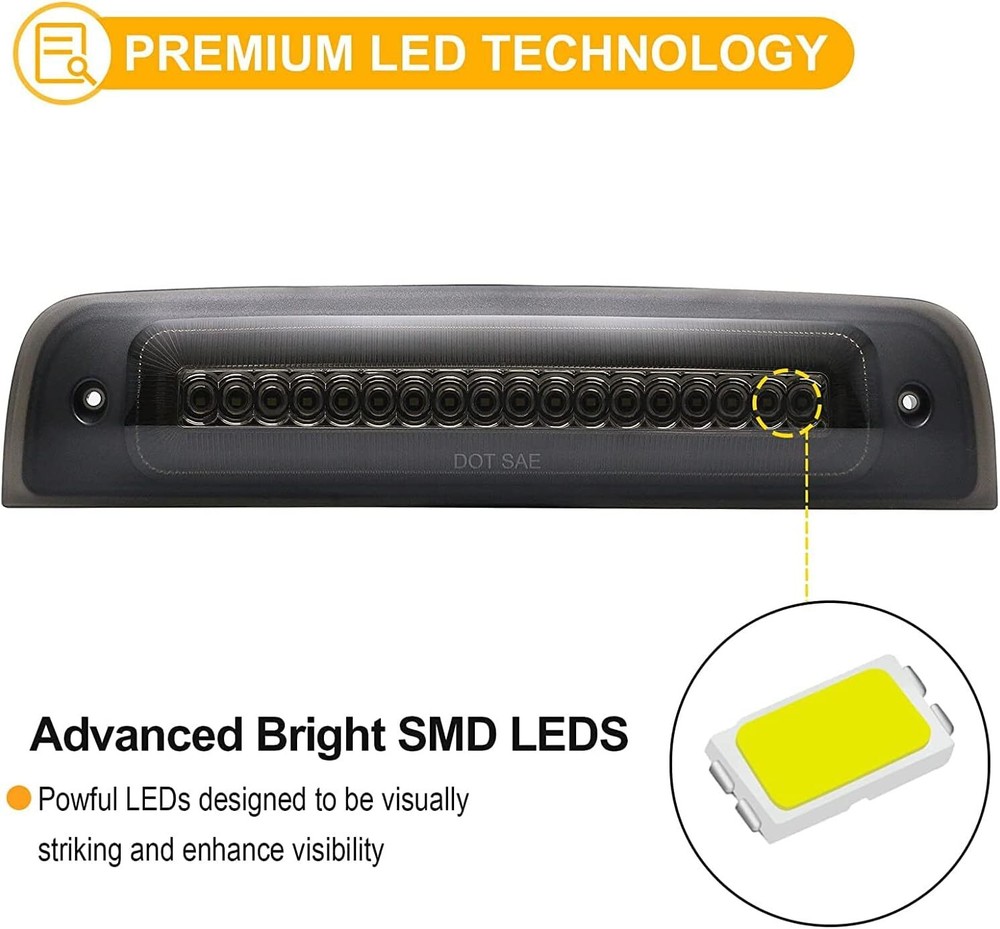 Smoked LED 3rd Third Brake Light Cargo Lamp For 2009-18 Dodge Ram 1500 2500 3500