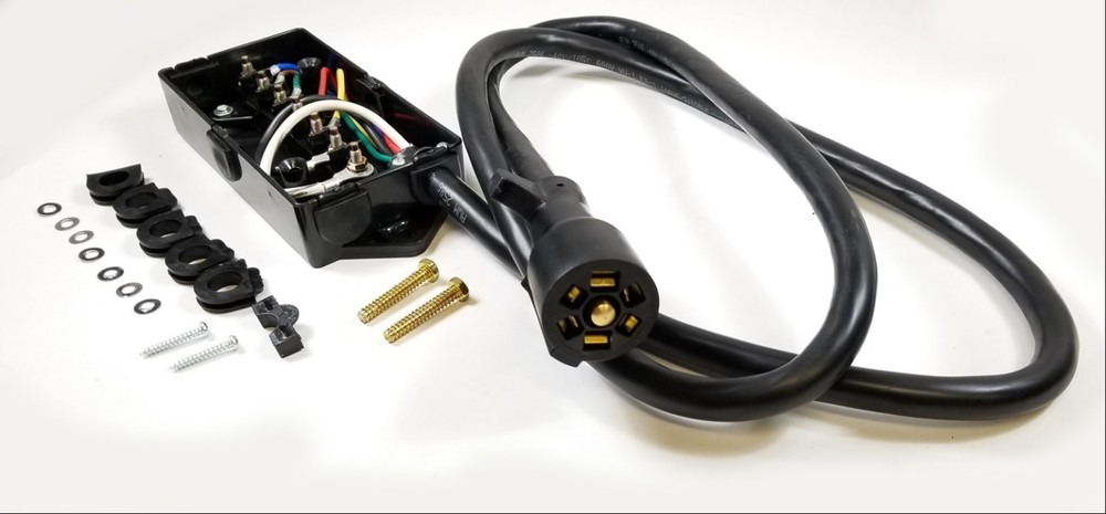 7 Way Plug Inline Pre-Wired Trailer BLACK Cord w/Junction Box 6 Ft Wiring Cable