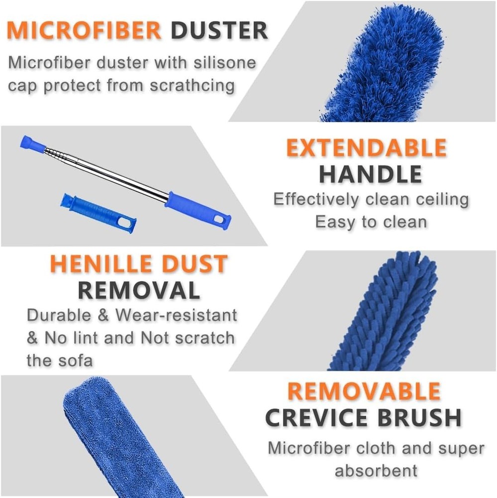 Microfiber Feather Duster, 6PCS Extendable Bendable Dusters with 100" Telesco...