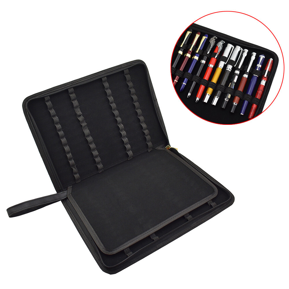 Fountain Pen Case Carry 48 Handle Pu Leather Organizer Storage Display Tray NEW